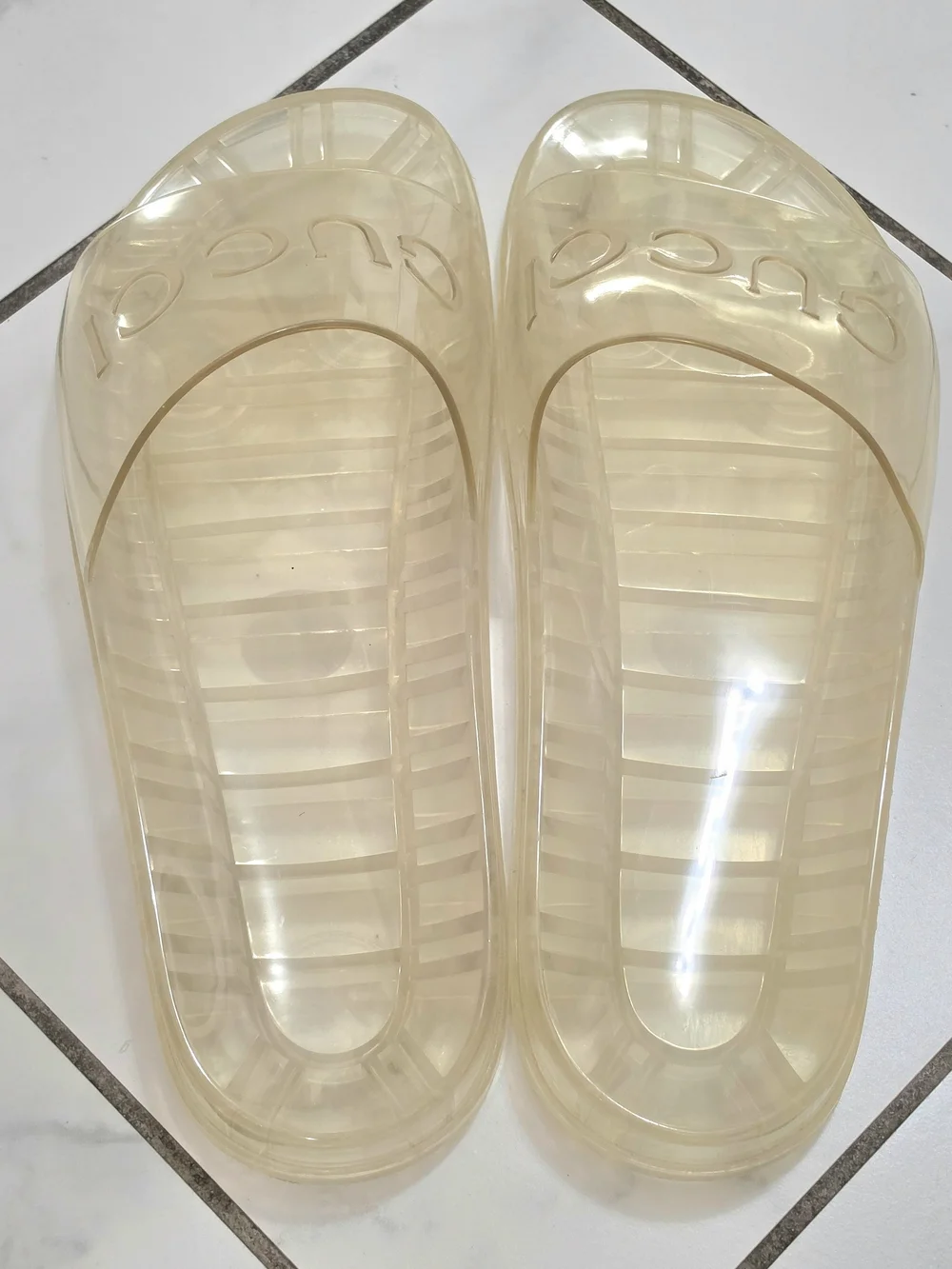 Gucci Translucent Jelly Slides, 12.5
